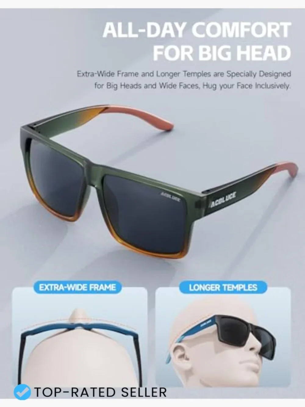 XL Oversized Square Sunglasses for Big Heads Men Women Wide Polarized UV400